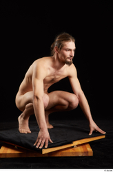 Whole Body Man White Nude Slim Kneeling Studio photo references